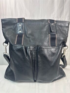 Coach F70558 Black Leather Tote Work Laptop Bag Unisex w/ Strap